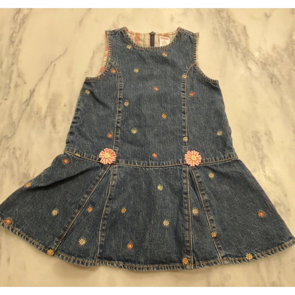 Gymboree Denim Jumper Dress 3T Floral Sleeveless Spring Easter